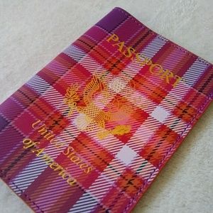 NWOT Baekgaard Leather Passport Plaid Pink Cover